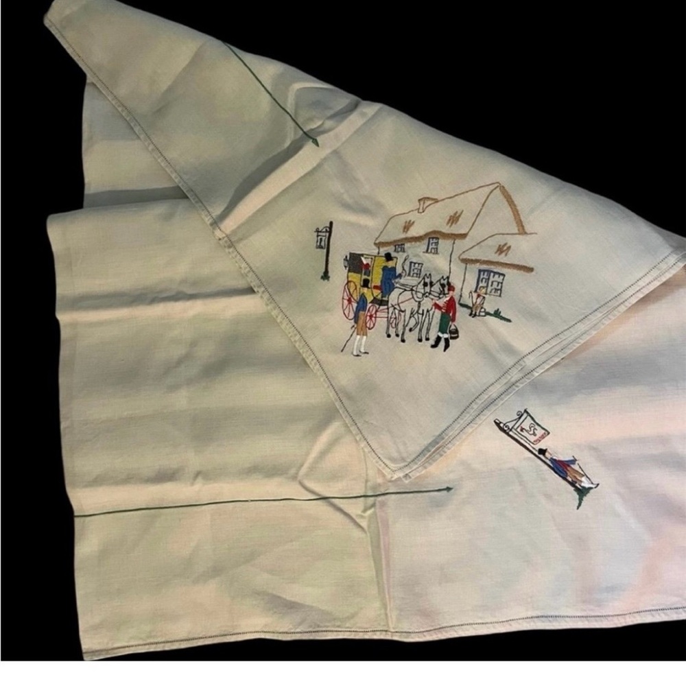 Vintage Embroidered Linen Tablecloth